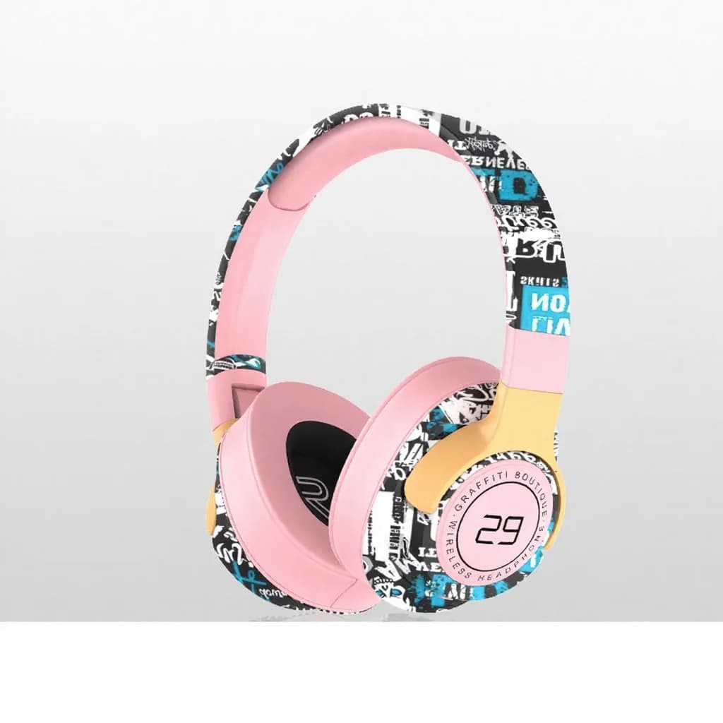 Cuffie Wireless Over-Ear Dipinte con Radio FM e Design Pieghevole