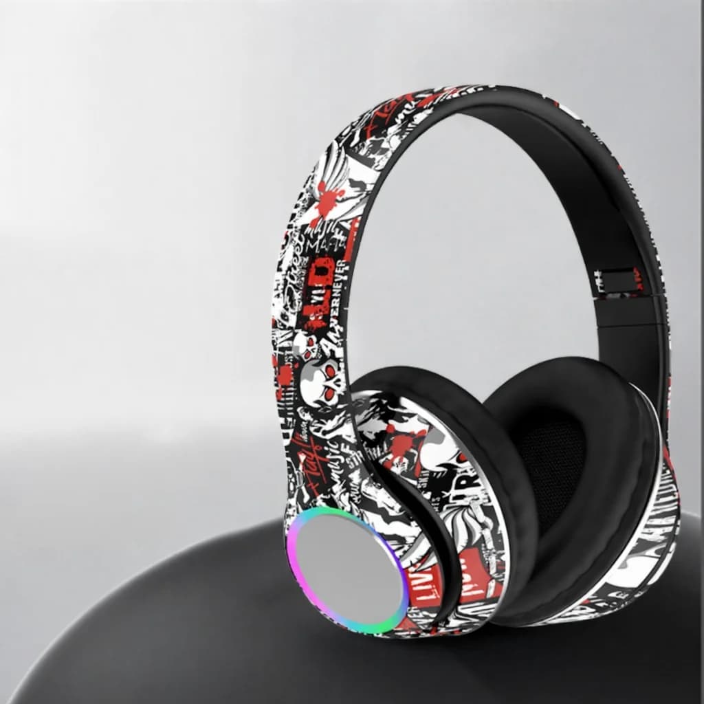 Cuffie Bluetooth Over-Ear Graffiti con Luci LED e Bassi Profondi