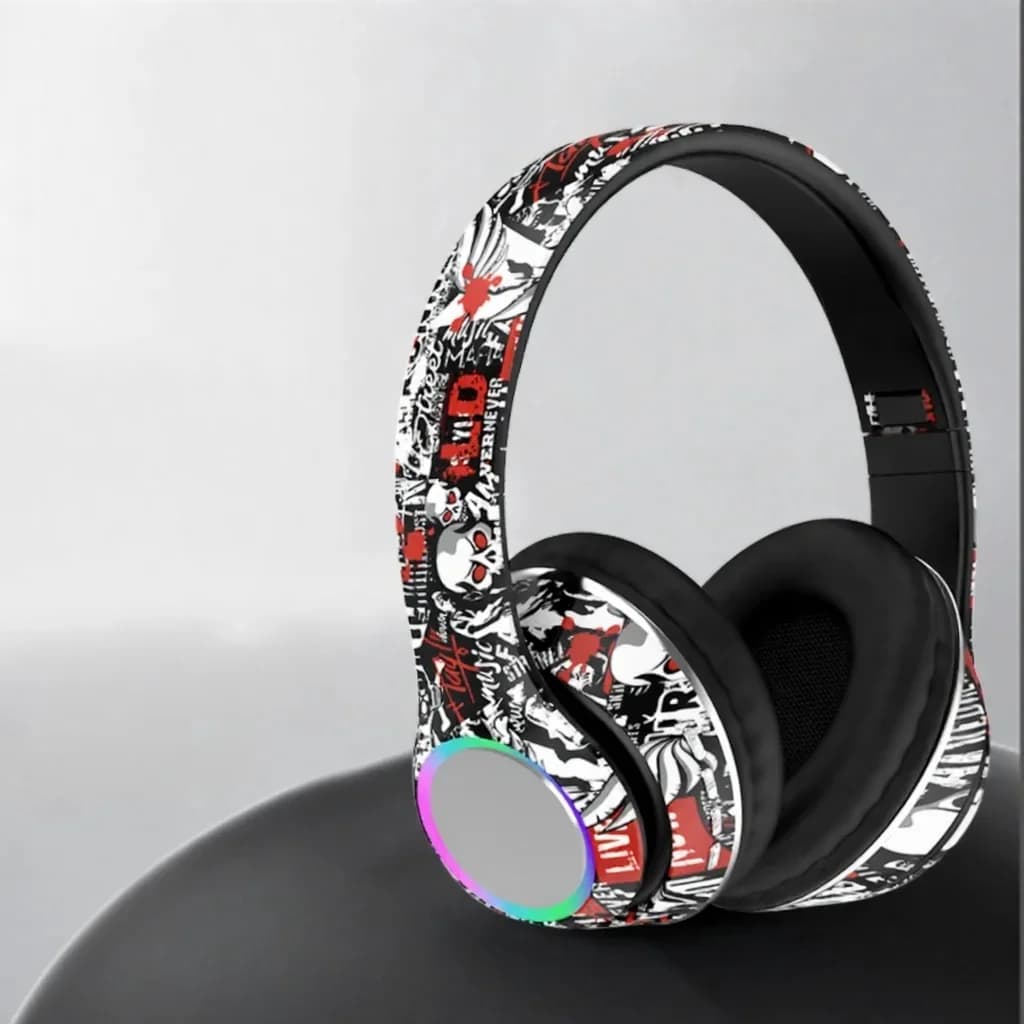 Cuffie Bluetooth Over-Ear Graffiti con Luci LED e Bassi Profondi