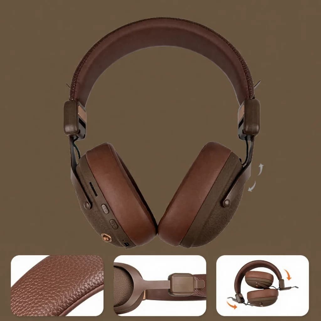 Cuffie Retro Wireless Over-Ear con Bluetooth 5.4 e Lunga Autonomia