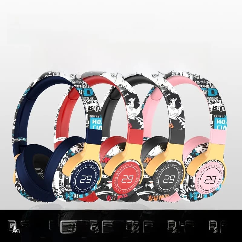 Cuffie Wireless Circumaurali Dipinte con Radio FM e Design Pieghevole