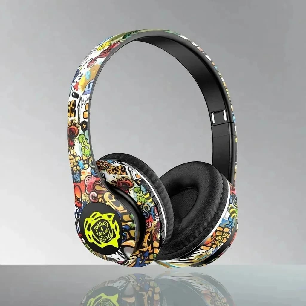 Cuffie Wireless Bluetooth Circumaurali Pieghevoli Design Graffiti