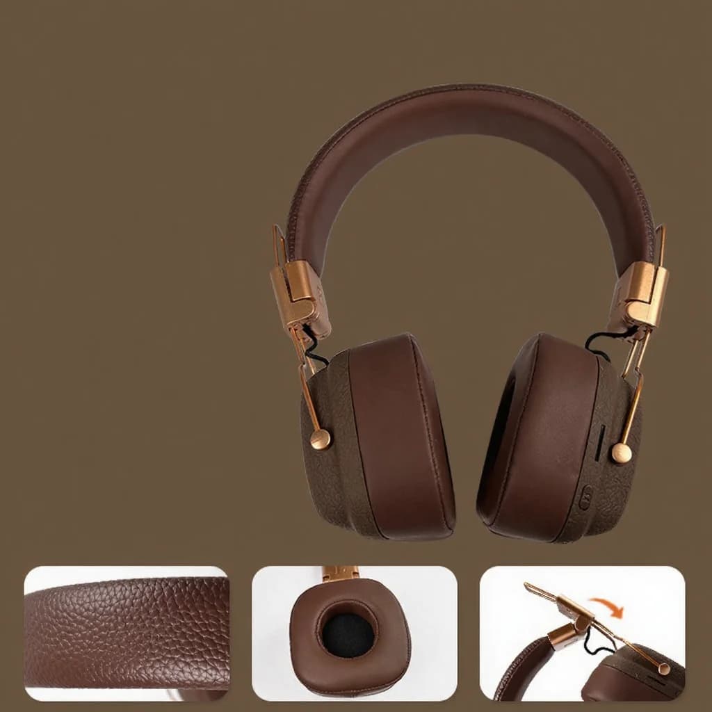 Cuffie Bluetooth Retro Over-Ear con Modalità EQ e Design Pieghevole