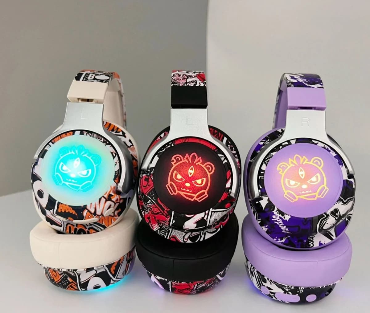 Cuffie Bluetooth Over-Ear Graffiti con Luci RGB e Microfono