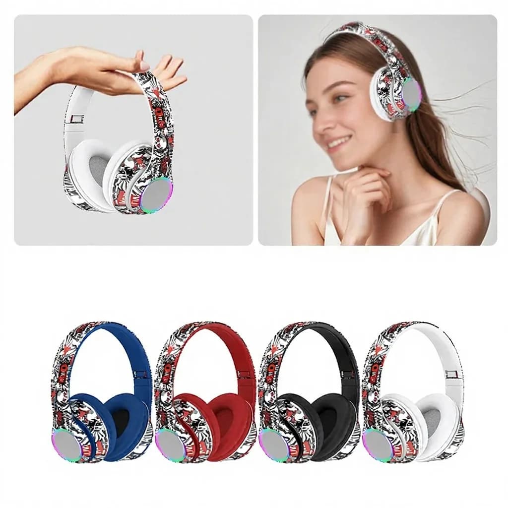 Cuffie Bluetooth Over-Ear Graffiti con Luci LED e Bassi Profondi