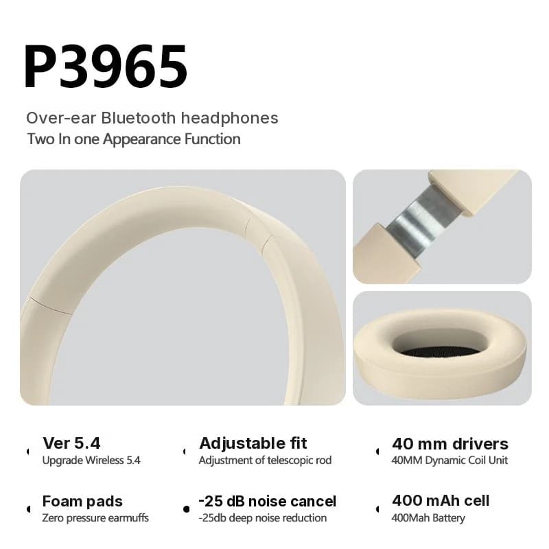 Cuffie Bluetooth Wireless Stereo Over-Ear con Cancellazione Attiva del Rumore