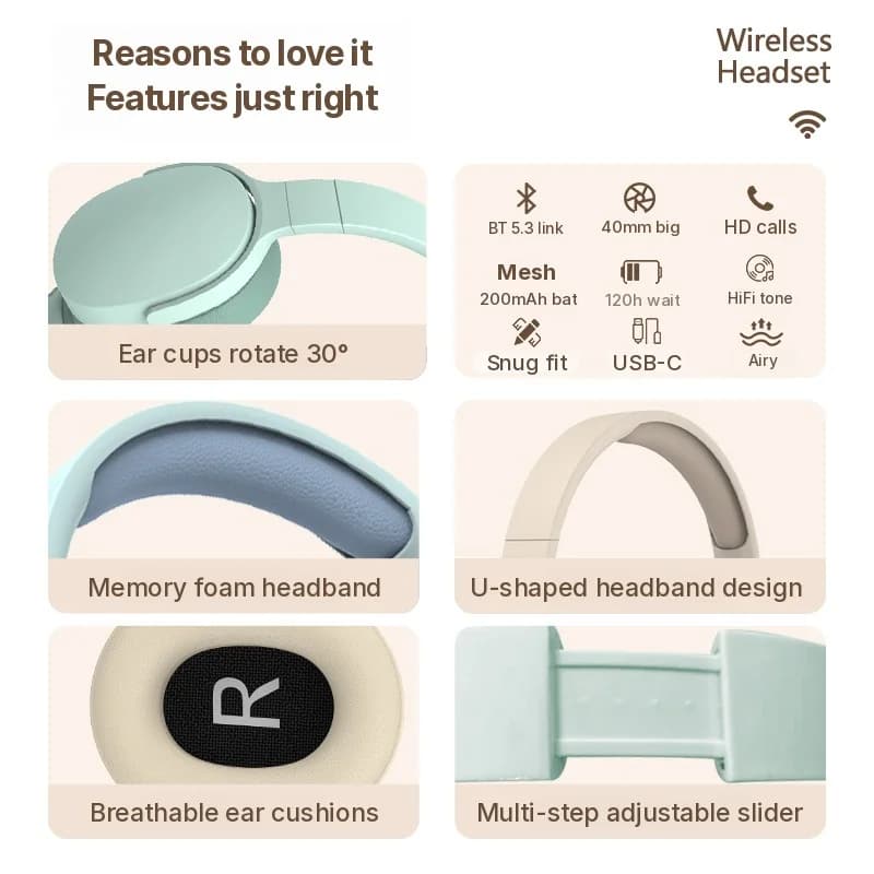 Cuffie Wireless Bluetooth Over-Ear con Radio FM e Slot TF