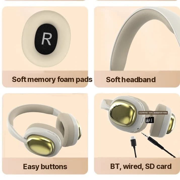 Cuffie Wireless Bluetooth Over-Ear con Radio FM e Suono Stereo