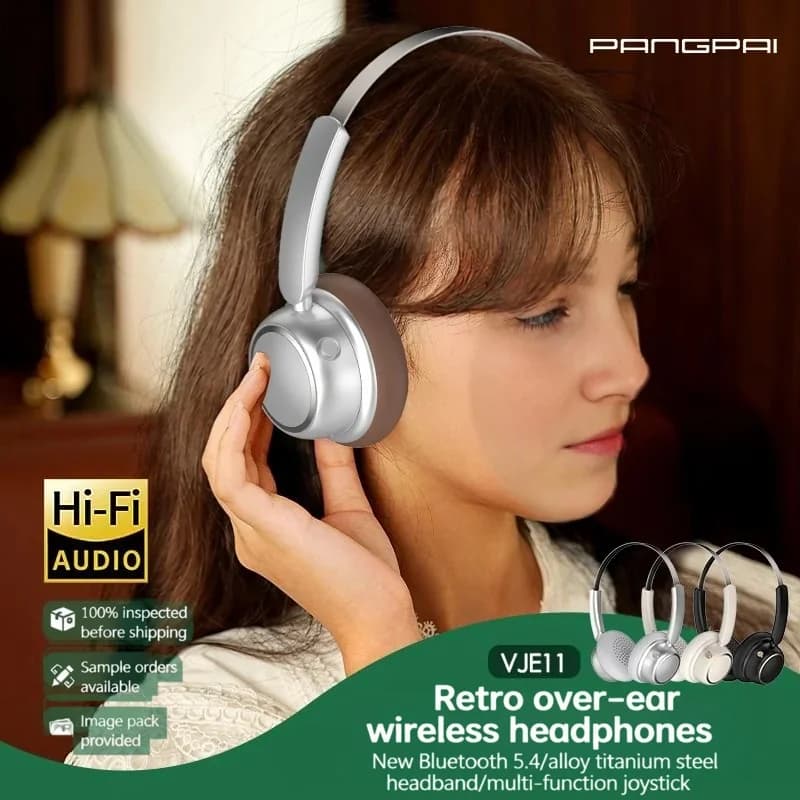 Cuffie Wireless Bluetooth Retro con Archetto in Metallo e Lunga Autonomia