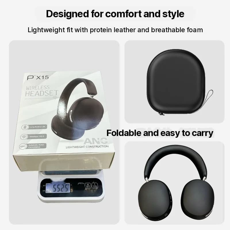 Cuffie Wireless ANC Over-Ear con Padiglioni in Pelle Proteica