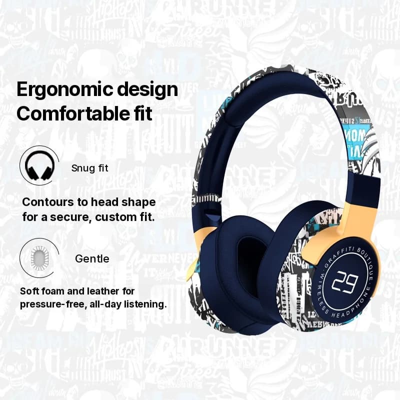 Cuffie Wireless Bluetooth Over-Ear con Radio FM e Bassi Profondi