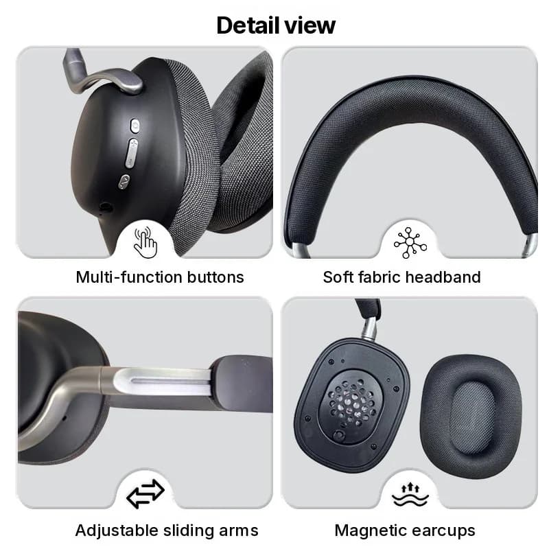 Cuffie Wireless Over-Ear con Cancellazione Attiva del Rumore e Padiglioni Magnetici