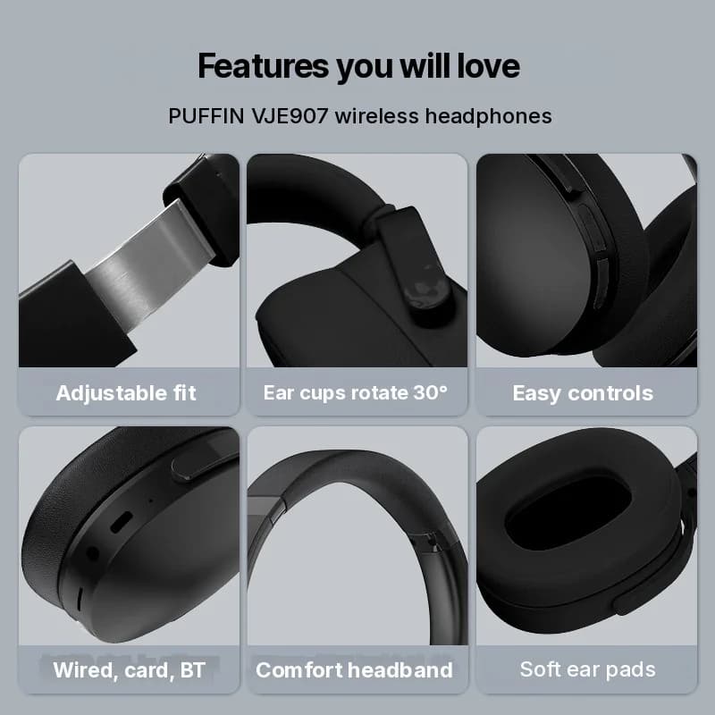 Cuffie Bluetooth Wireless Over-Ear con Tre Modalità EQ e Microfono