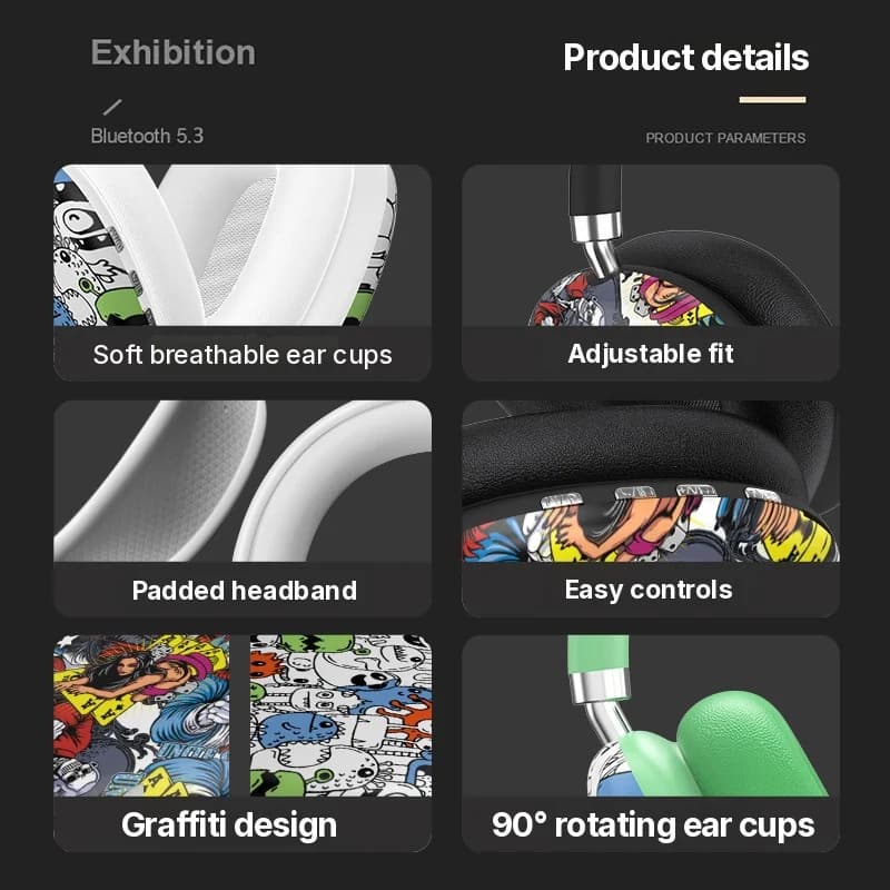 Cuffie Wireless Over-Ear Graffiti con Radio FM e Slot TF
