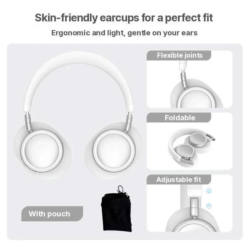 Cuffie Wireless Bluetooth Over-Ear con Bassi Profondi e Ricarica Type-C