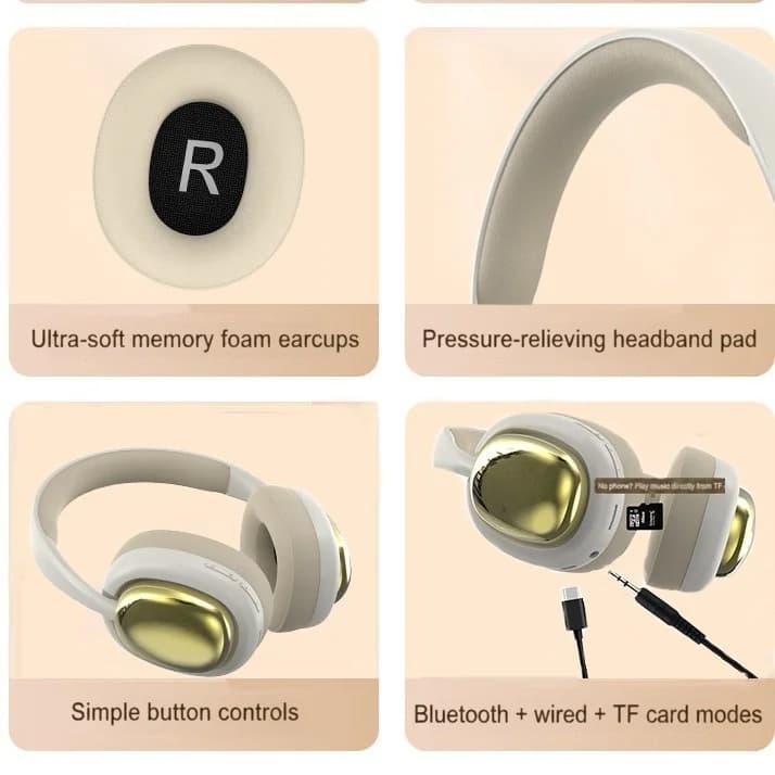 Cuffie Wireless Bluetooth Over-Ear con Radio FM e Suono Stereo