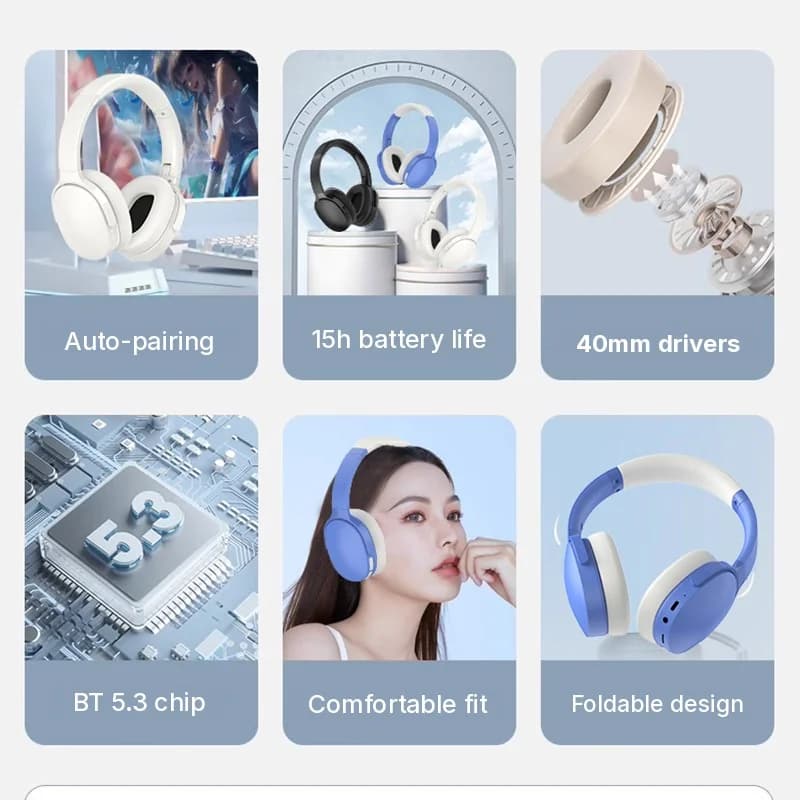 Cuffie Wireless Bluetooth Over-Ear con Lunga Durata della Batteria