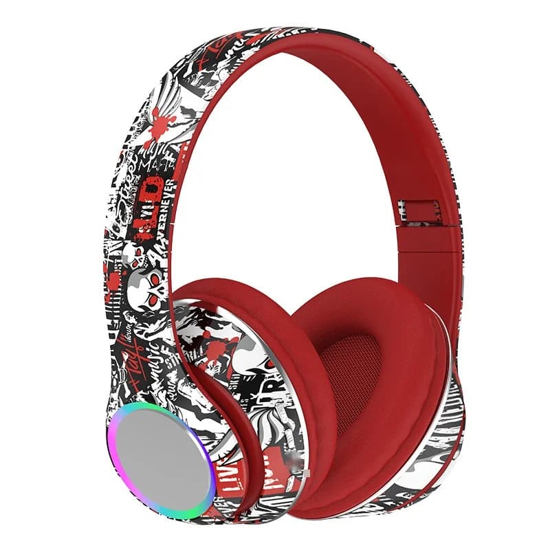 Cuffie Bluetooth Over-Ear Graffiti con Luci LED e Bassi Profondi
