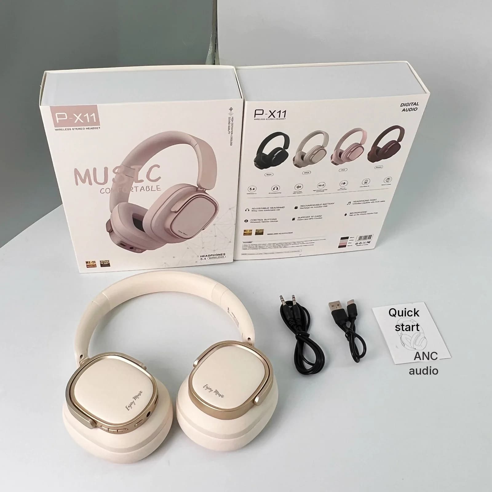 Cuffie Wireless Over-Ear Retro con Cancellazione Attiva del Rumore
