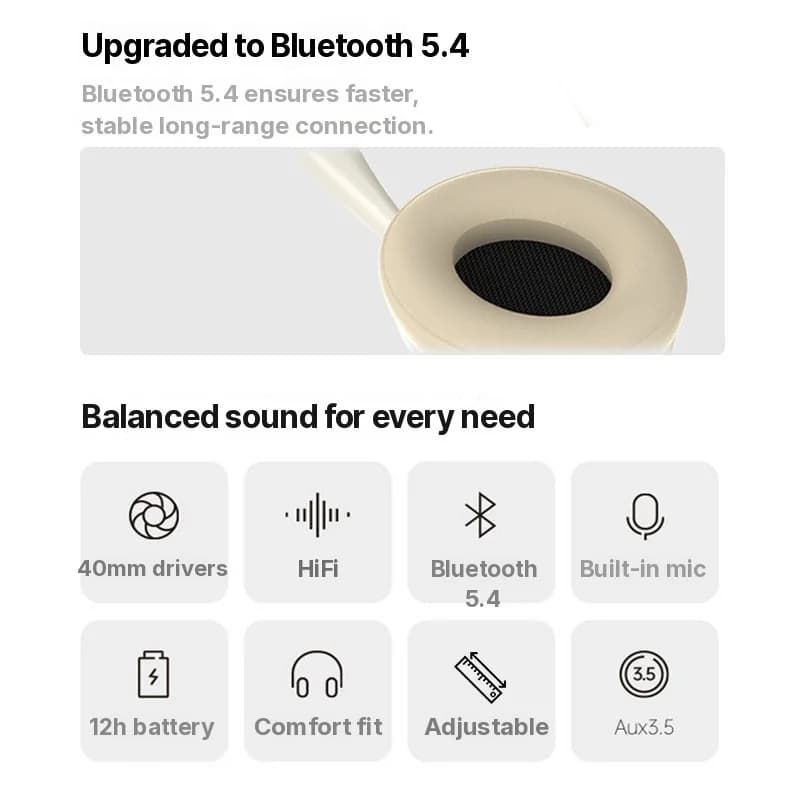 Cuffie Wireless Over-Ear con Slot per Scheda TF e Ingresso AUX