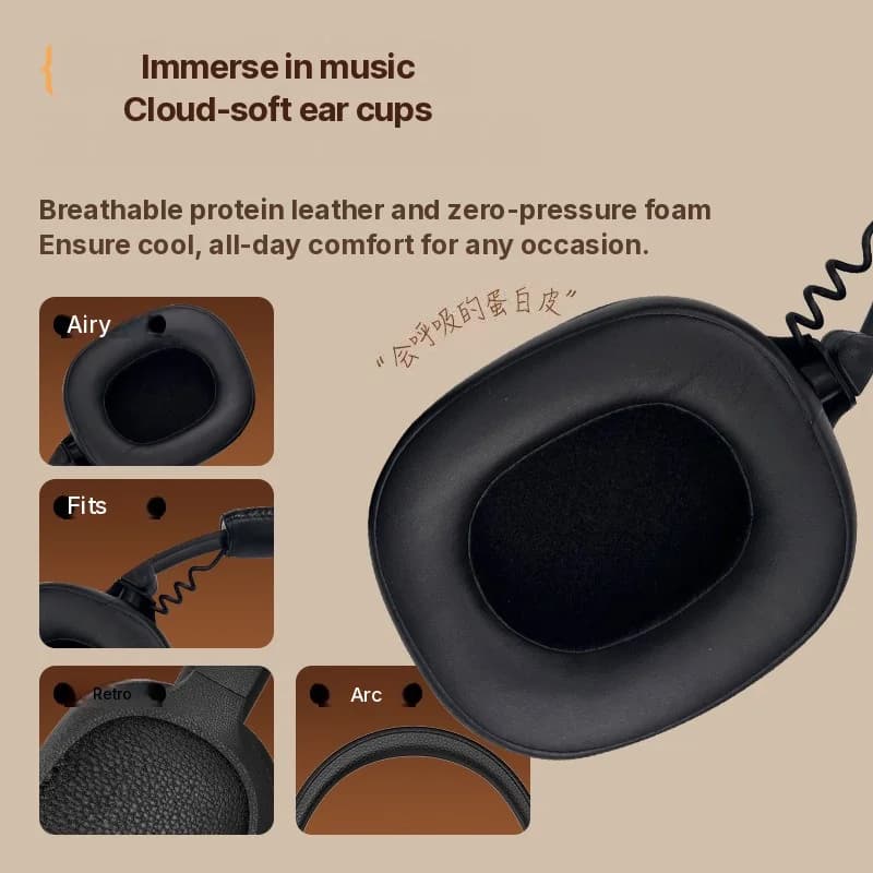 Cuffie Wireless Over-Ear Retro con Ricarica Type-C e Slot per Scheda TF