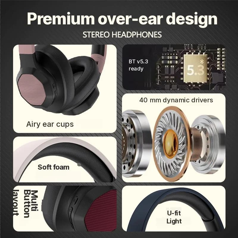 Cuffie Bluetooth Over-Ear con Radio FM e Slot TF