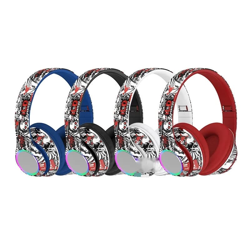 Cuffie Bluetooth Over-Ear Graffiti con Luci LED e Bassi Profondi