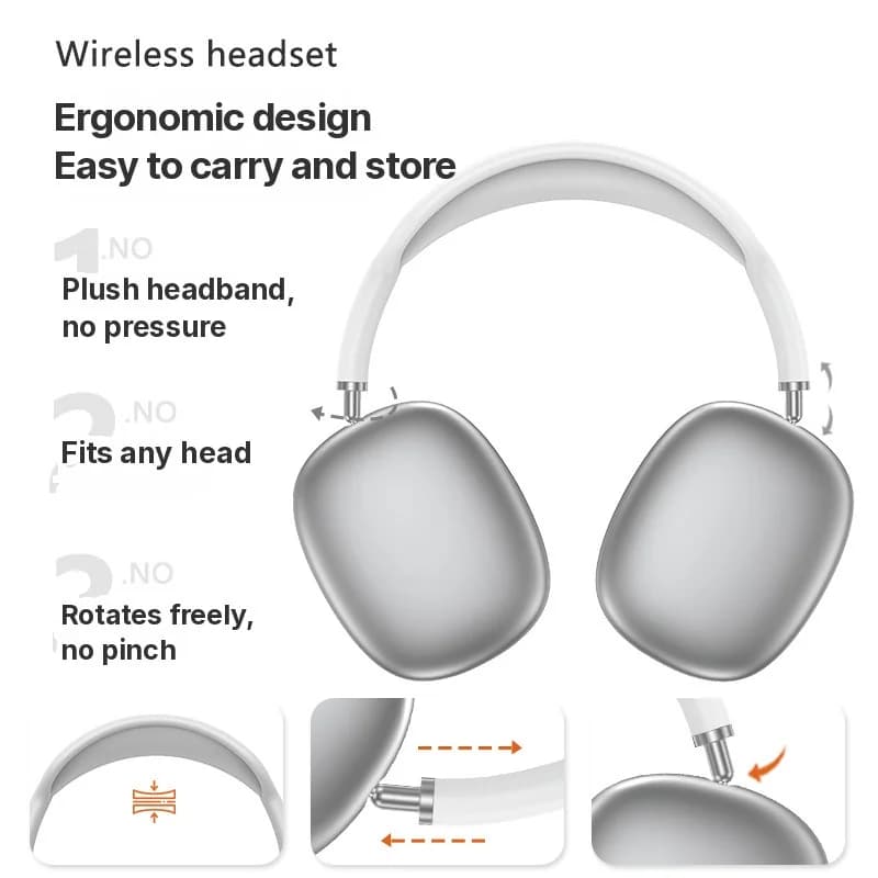 Cuffie Wireless Bluetooth Over-Ear con Bassi Profondi e Ricarica Type-C