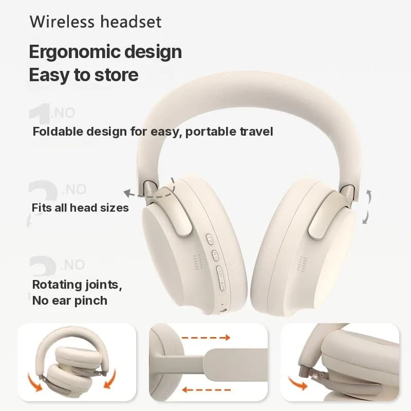 Cuffie Wireless Bluetooth Over-Ear con Ricarica Type-C e Suono Stereo