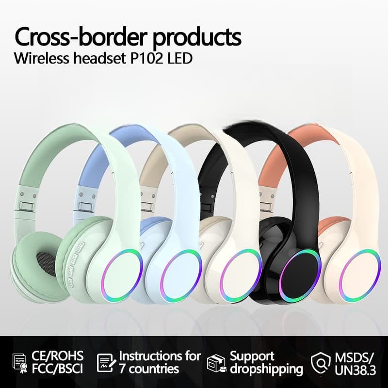 Cuffie Wireless Bluetooth Over-Ear con Luci LED e Microfono