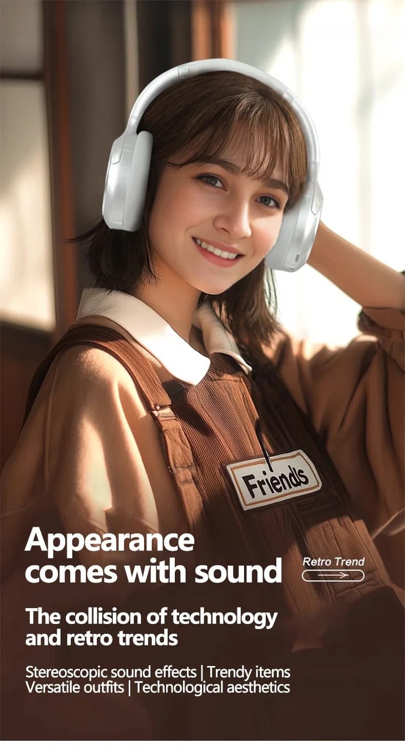 Cuffie Wireless Bluetooth Retro Over-Ear Stereo con Microfono