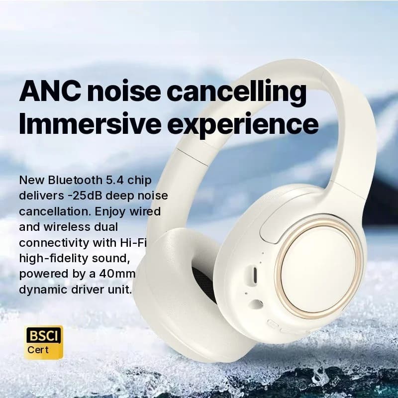 Cuffie Wireless con Cancellazione Attiva del Rumore, Mic e 35H di Batteria